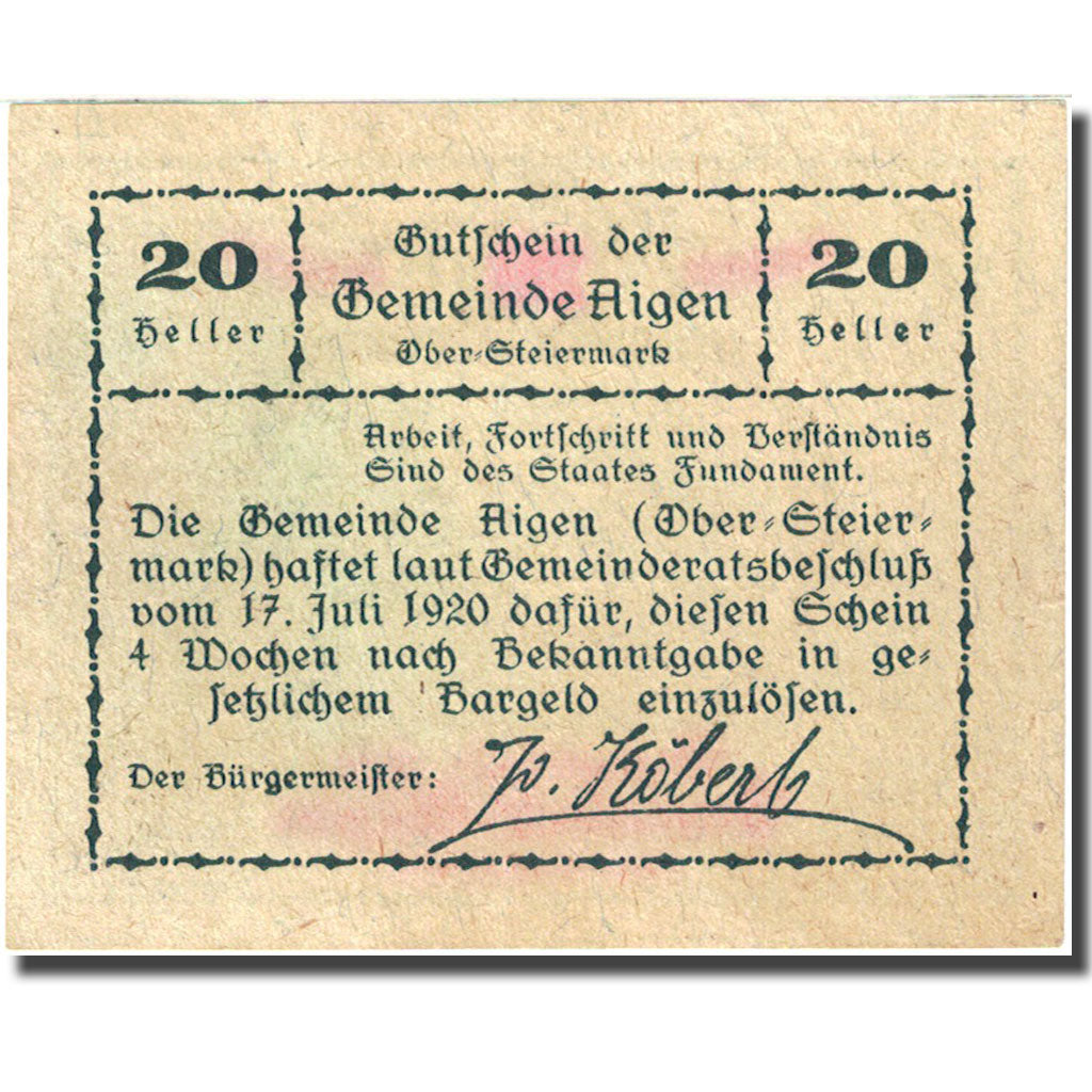Geldschein, Österreich, Aigen, 20 Heller, Haras, 1920, 1920-07-17, UNZ-