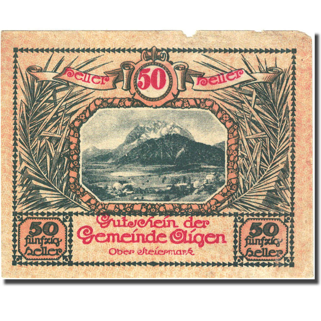 Banknote, Austria, Aigen, 50 Heller, montagne1920-07-17 orange F(12-15)