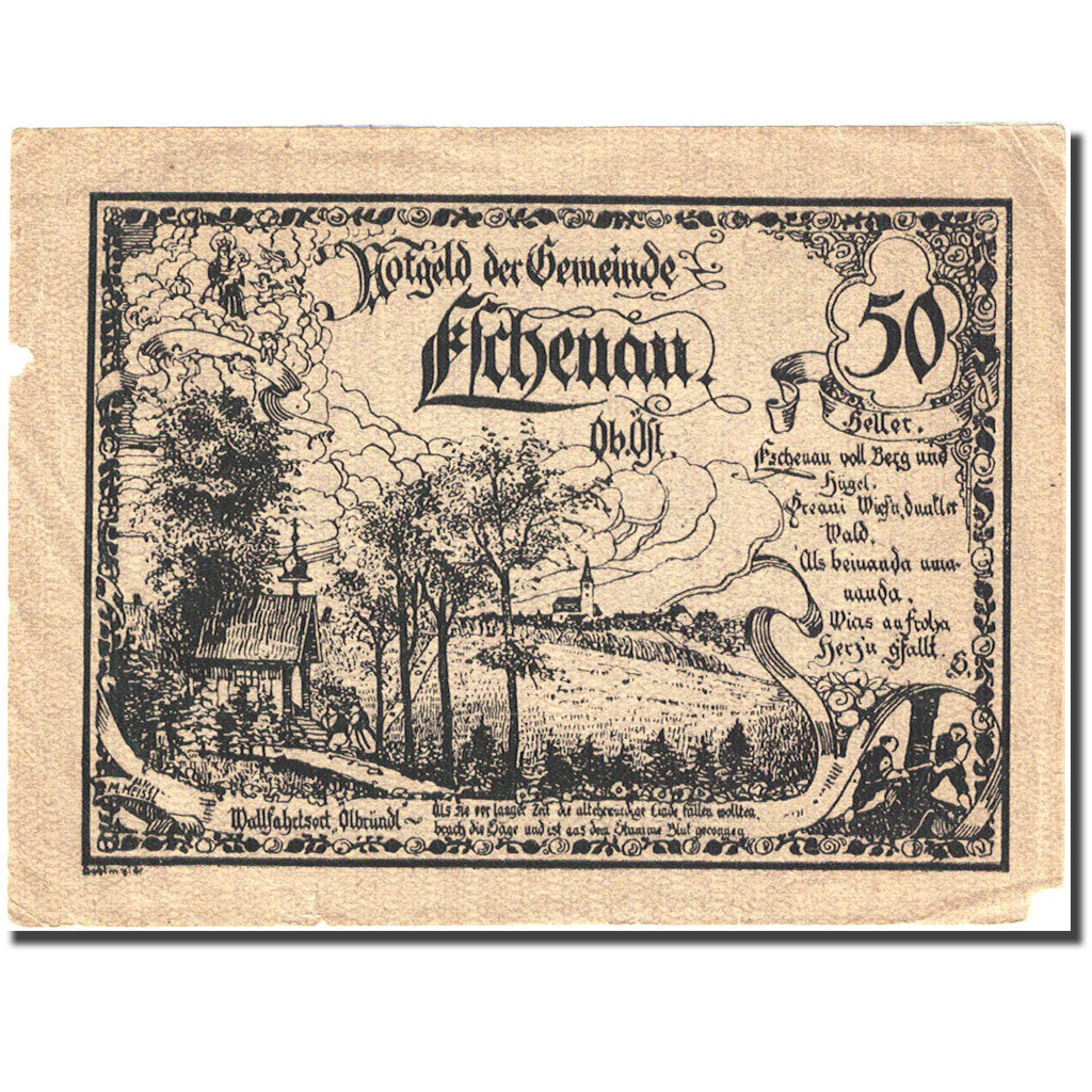 Banknote, Austria, Eschenau, 50 Heller, village, 1921, 1921-03-31, VF(20-25)