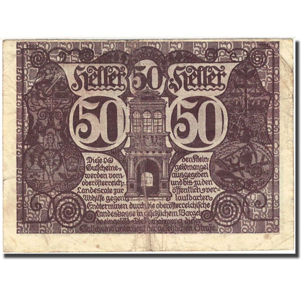 Banknote, Austria, Linz, 50 Heller, Blason, 1920, 1920-12-31, VF(20-25)