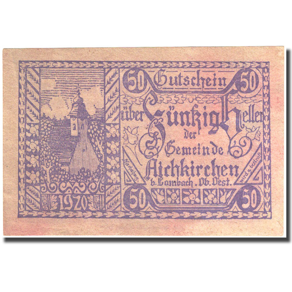 Banknote, Austria, Aichkirchen, 50 Heller, Eglise, 1921, 1921-01-31, EF(40-45)