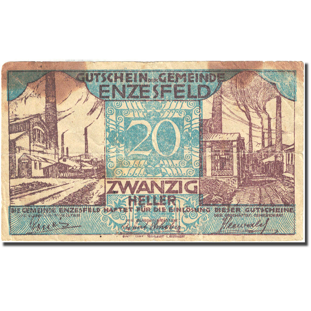 Banknote, Austria, Enzesfeld, 20 Heller, Usine, 1920, 1920-12-31, VF(20-25)