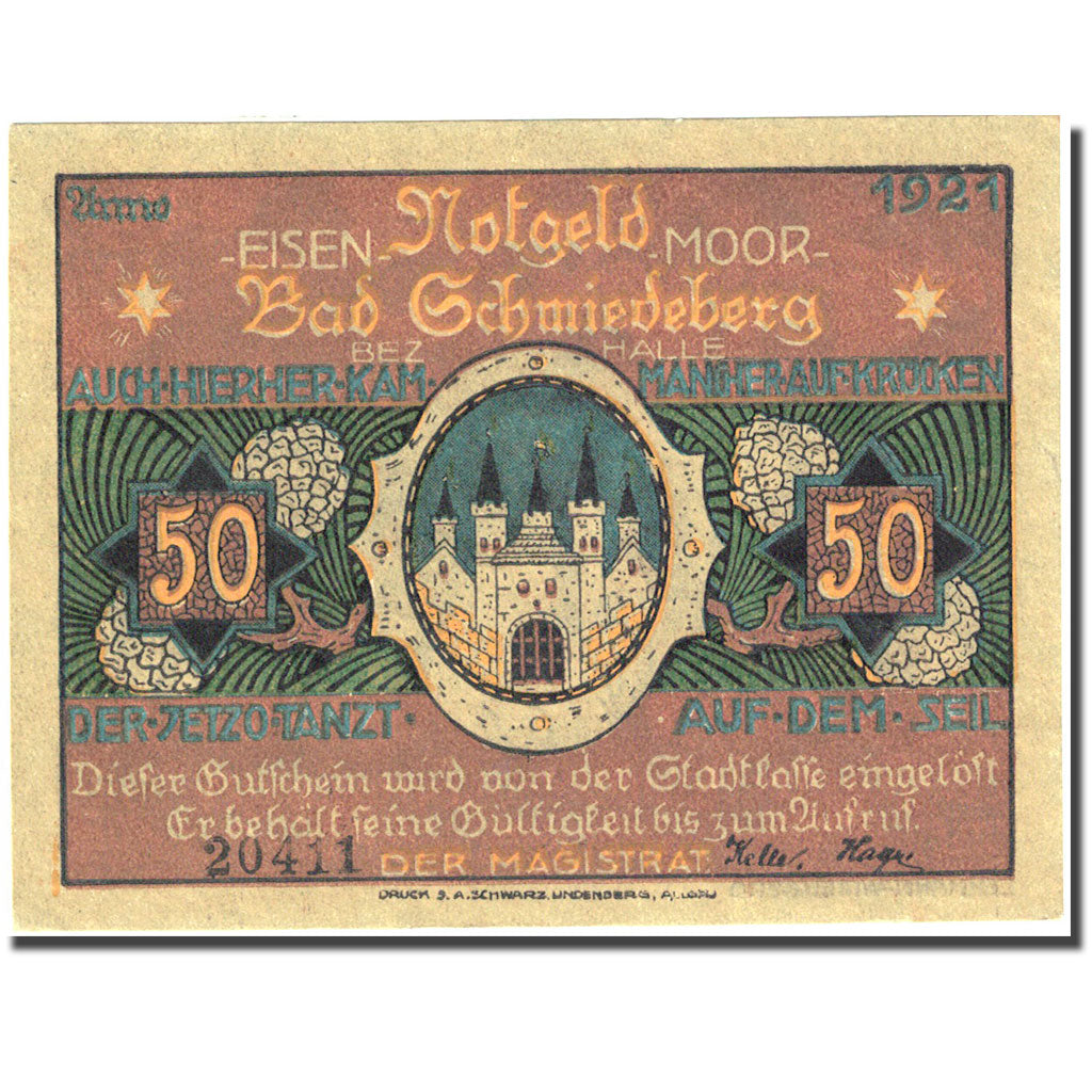 Banknote, Germany, Schmiedeberg, 50 Pfennig, château, 1921, Undated (1921)