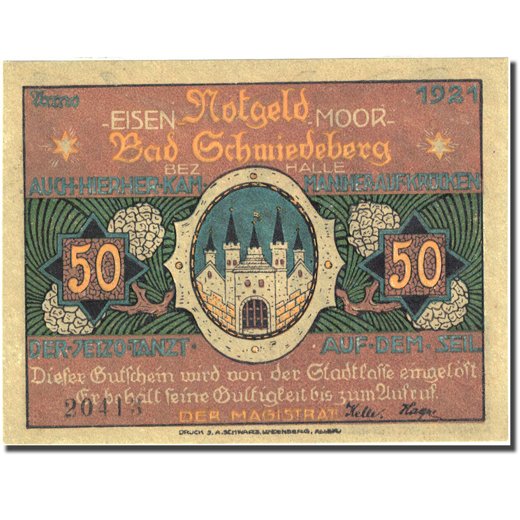 Banknote, Germany, Schmiedeberg, 50 Pfennig, château, 1921, Undated (1921)