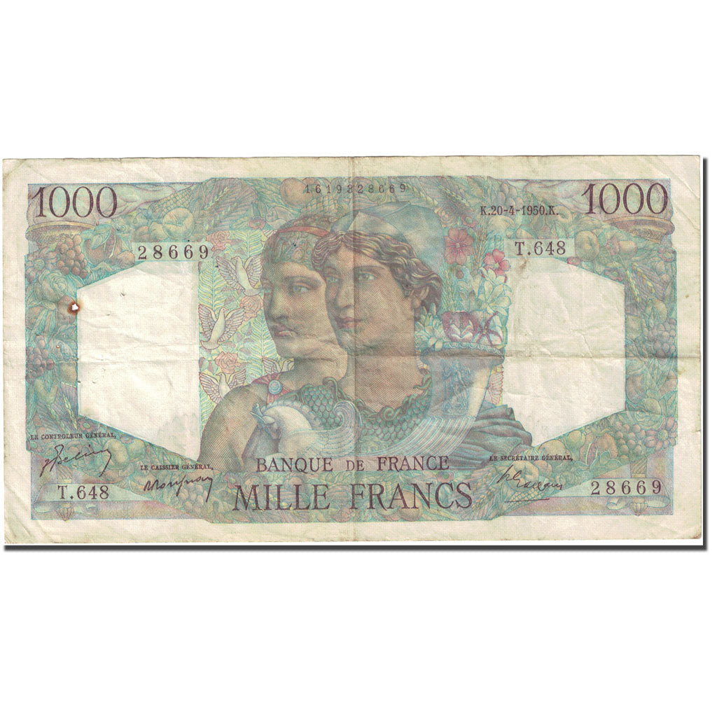 Francia, 1000 Francs Minerve et Hercule 1945-04-20 Fay 41.32 Km 130b