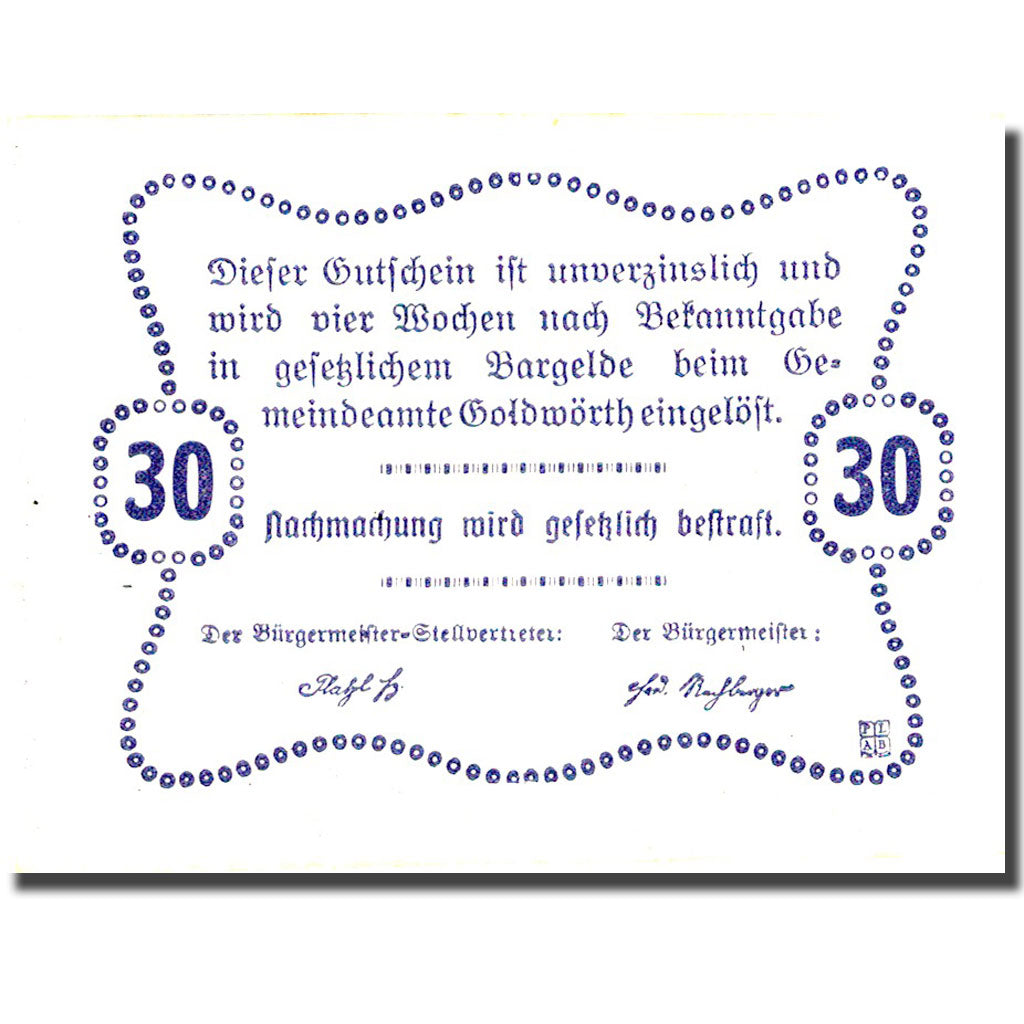 Banknote, Austria, Goldwörth, 30 Heller, Monument, 1920, 1920-12-31, AU(55-58)