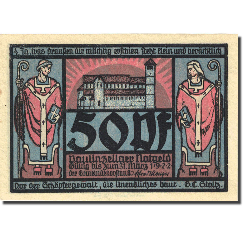 Billet, Allemagne, Paulinzella 50 Pfennig personnage 1922-03-31 SPL Mehl 1053.1c