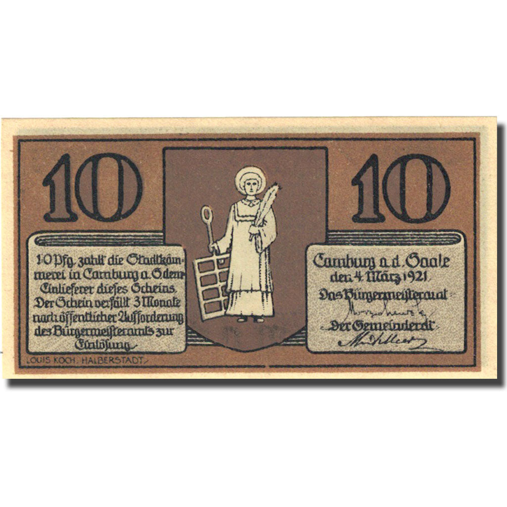 Banknote, Germany, Camburg 10 Pfennig, personnage 1921-03-04 UNC(63) Mehl 217.1b