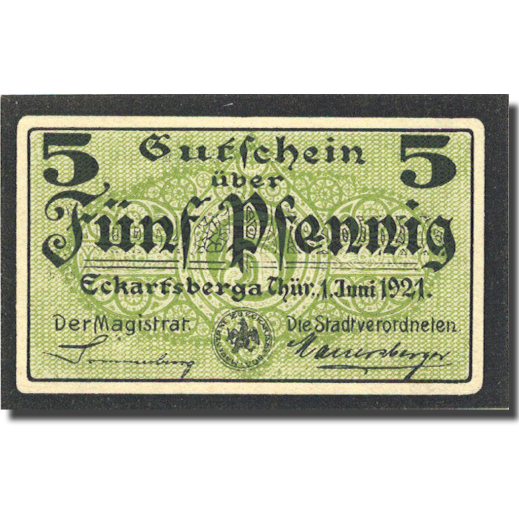 Banknote Germany Eckartsberga 5 Pfennig valeur faciale 1921-06-01 SPL Mehl 305.3