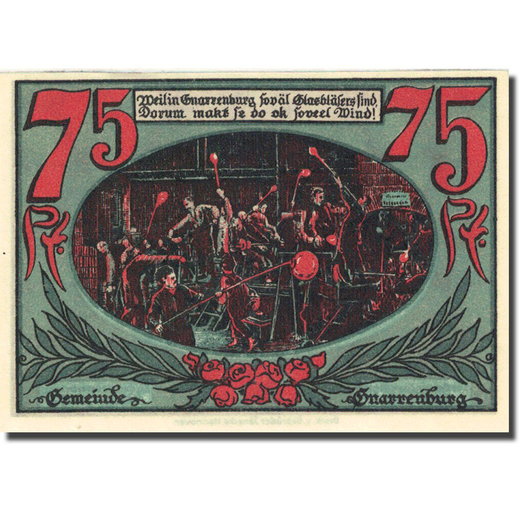 Banconote, Germania, Gnarrenburg, 75 Pfennig, Usine, 1921, SPL, Mehl:443.1