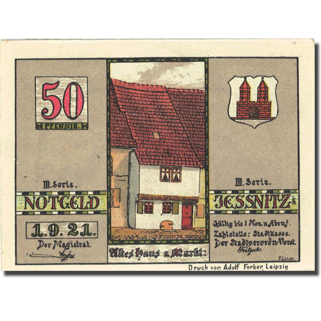 Banconote, Germania, Jessnitz, 50 Pfennig, mairie 1921-09-01 SPL Mehl 659.4