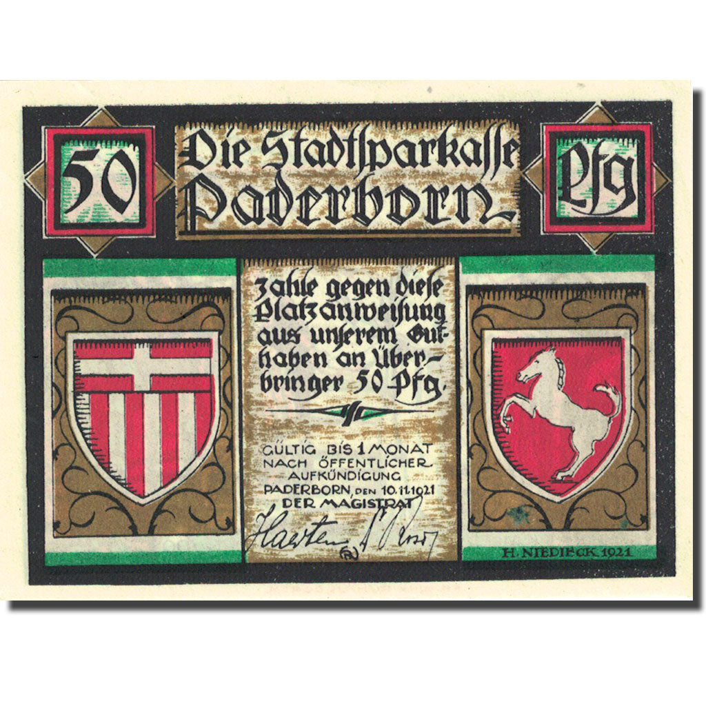 Banconote, Germania, Paderborn, 50 Pfennig, personnage, 1921 SPL Mehl 1043.2