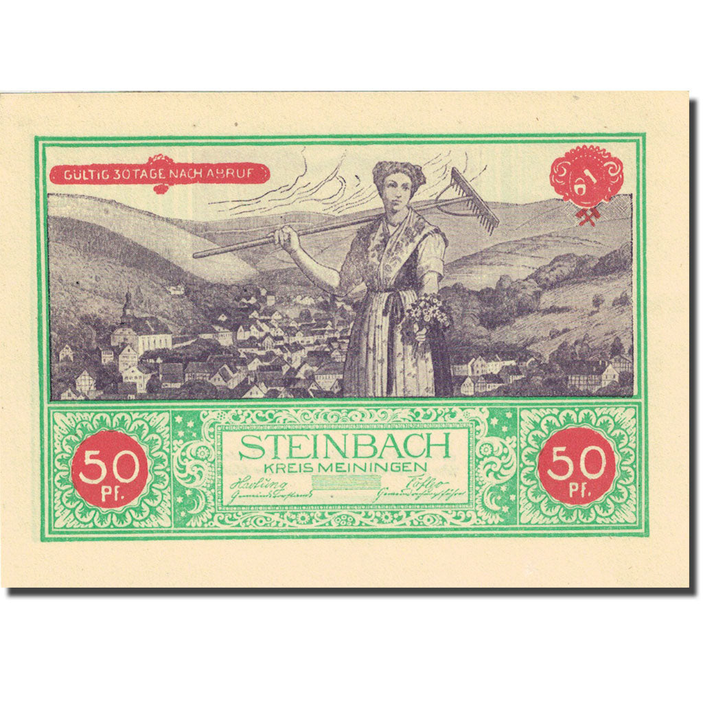 Banconote, Germania, Steinbach, 50 Pfennig, village, 1922, SPL, Mehl:1261.1b