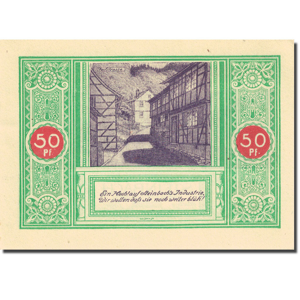 Banconote, Germania, Steinbach, 50 Pfennig, village, 1922, SPL, Mehl:1261.1b
