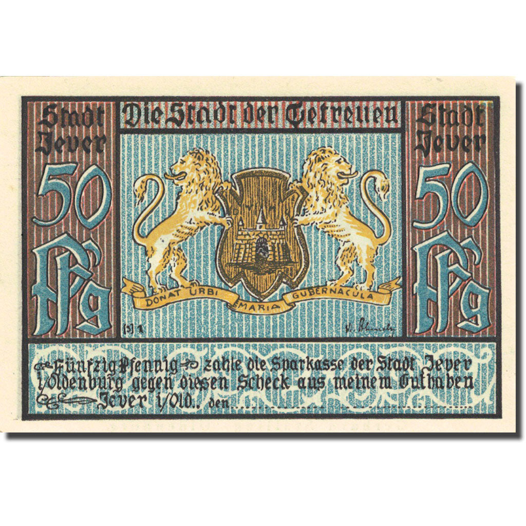 Banknote, Germany, Jever, 50 Pfennig, Blason, 1922, UNC(63), Mehl:661A.1