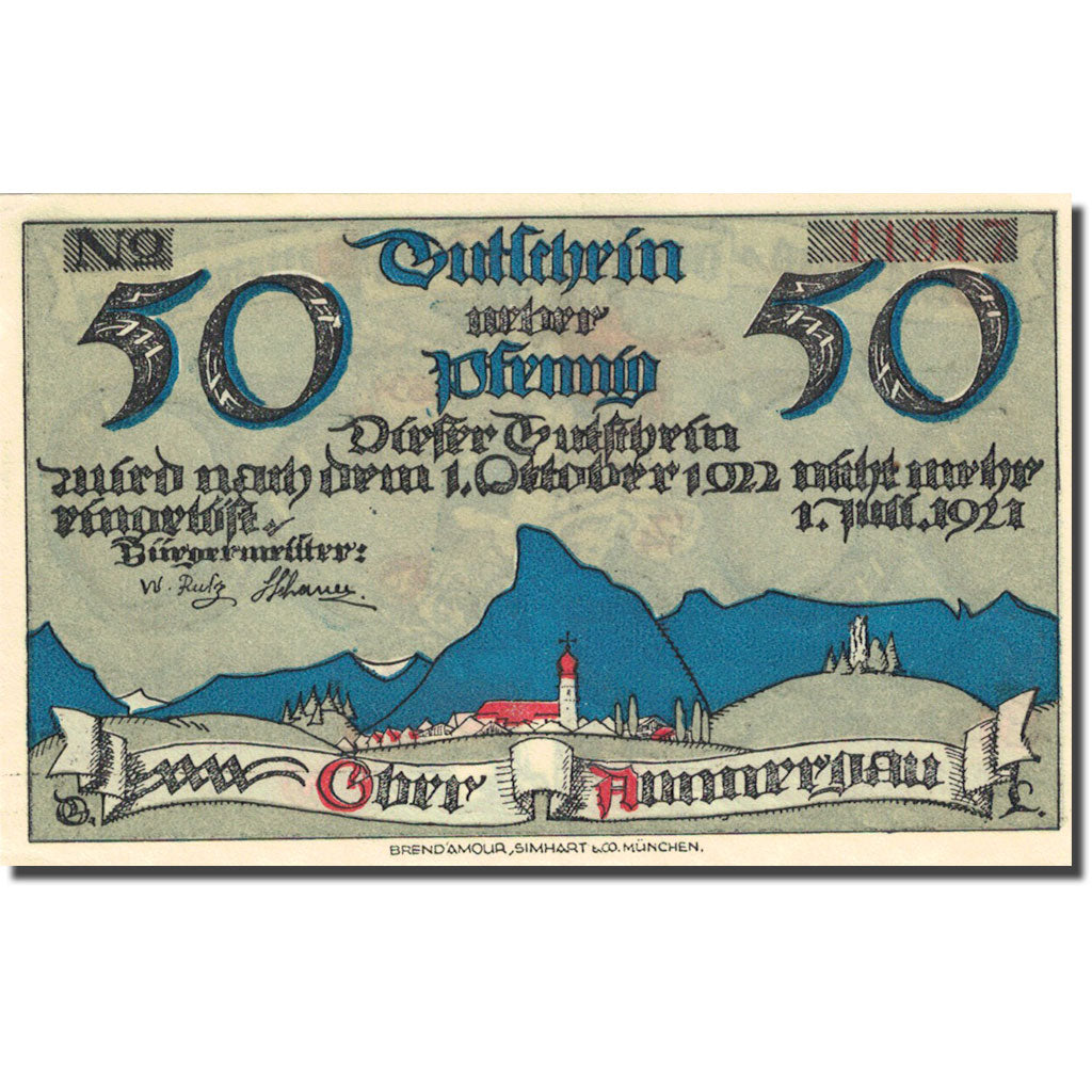 Banknote, Germany, Oberammergau 50 Pfennig village 1921-07-01 UNC(63) Mehl 992.3