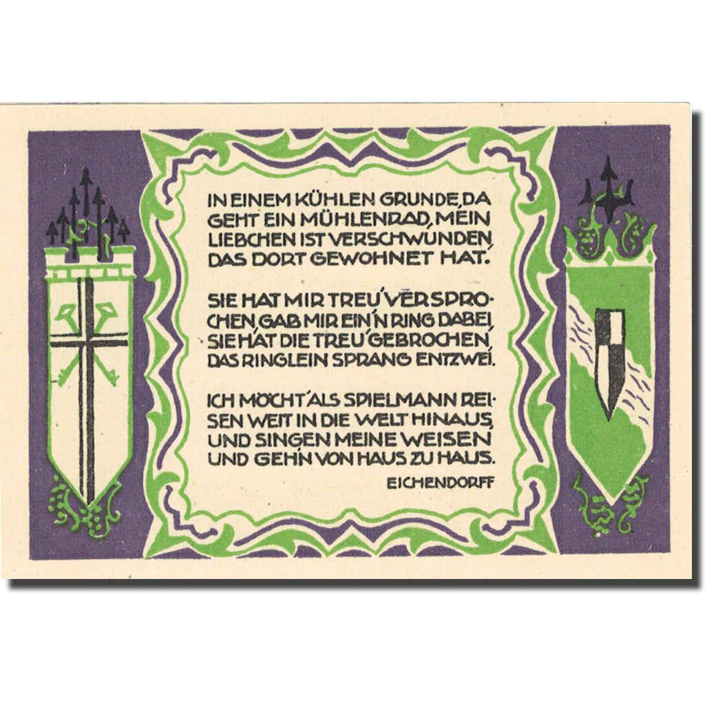 Banknote, Germany, Koenigswinter, 50 Pfennig, moulin à eau, 1921 SPL Mehl 730.4a