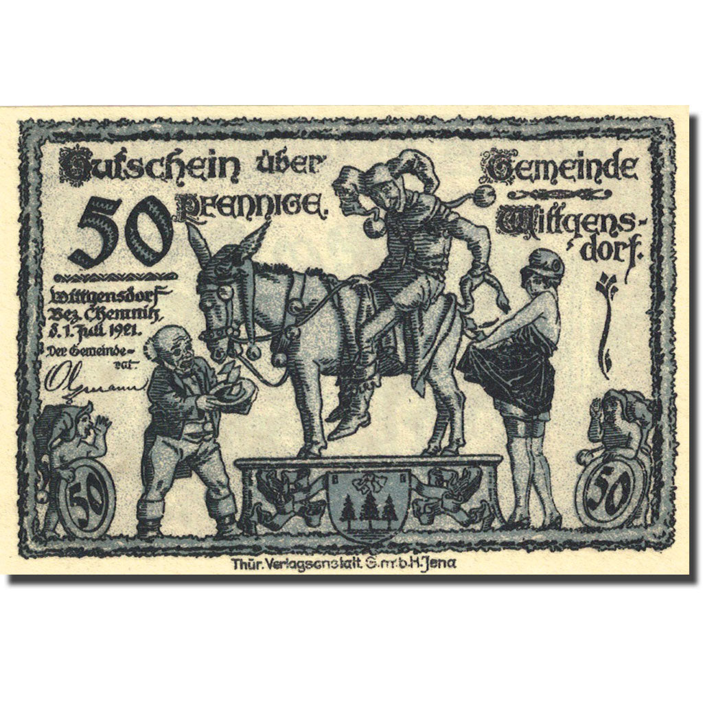 Banknote, Germany, Wittgensdorf, 50 Pfennig, personnage 1921 SPL Mehl 1446.1
