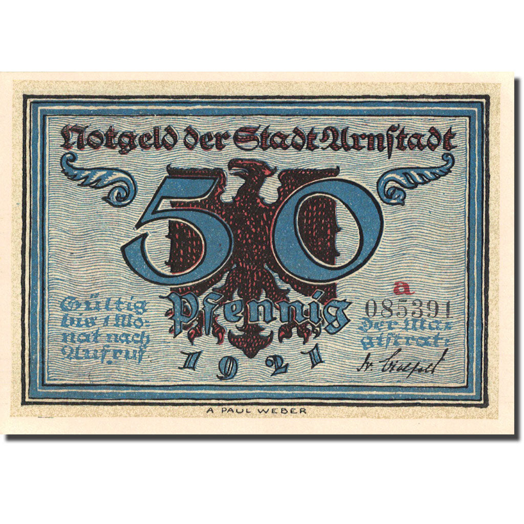 Billet, Allemagne, Arnstadt, 50 Pfennig, personnage, 1921, SPL, Mehl:43.3b