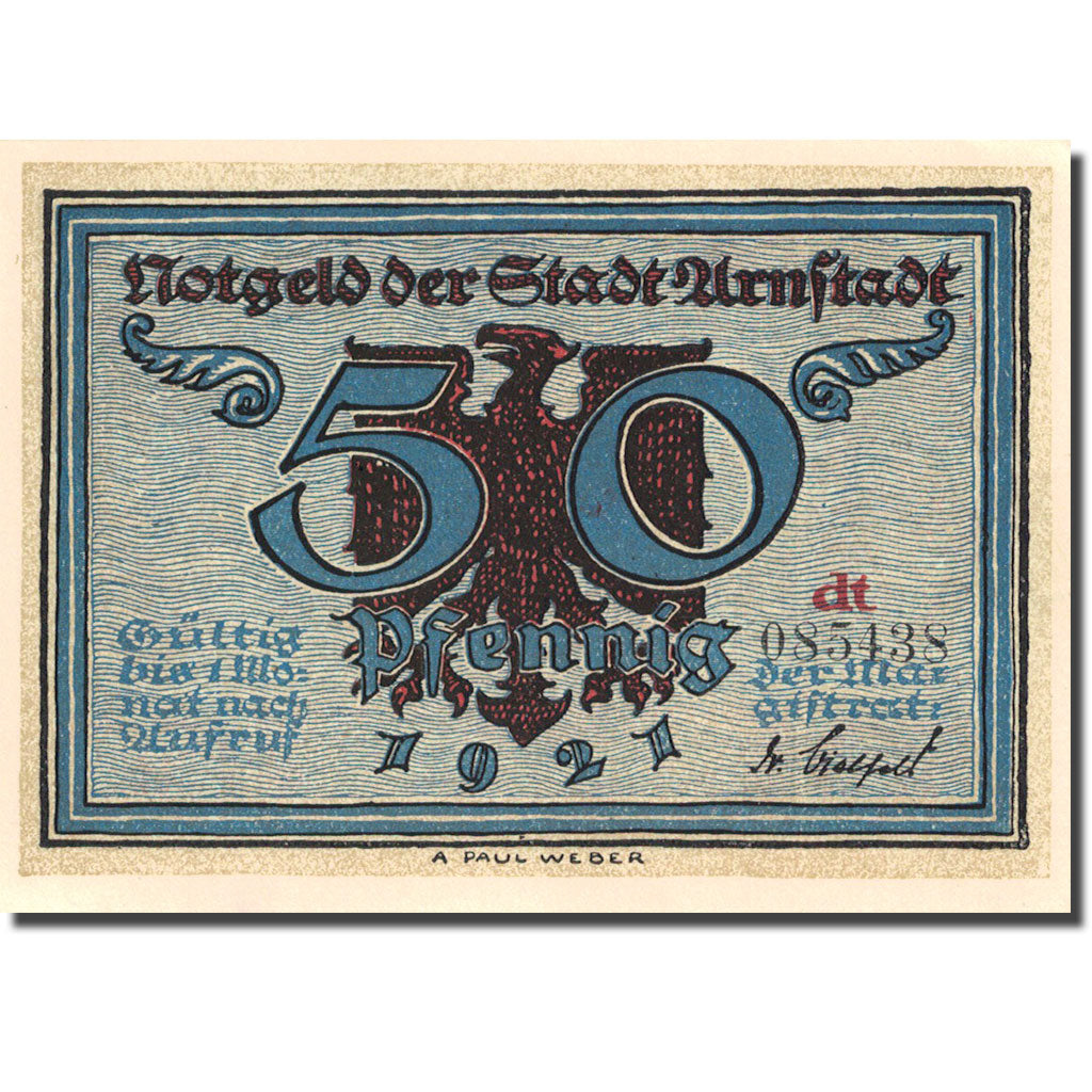 Billet, Allemagne, Arnstadt, 50 Pfennig, personnage, 1921, SPL, Mehl:43.3b