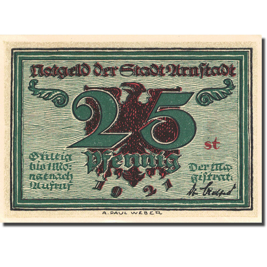 Banknote, Germany, Arnstadt, 25 Pfennig, mairie, 1921, UNC(63), Mehl:43.2