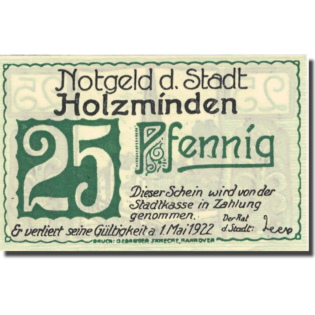 Banknote, Germany, Holzminden, 25 Pfennig, Eglise 1922-05-01 UNC(63) Mehl 625.1