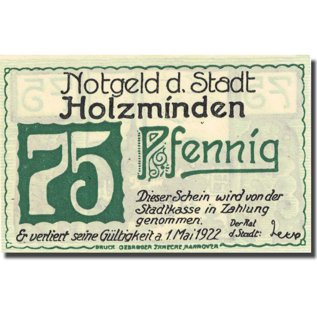 Banknote, Germany, Holzminden, 75 Pfennig, village 1922-05-01 UNC(63) Mehl 625.1