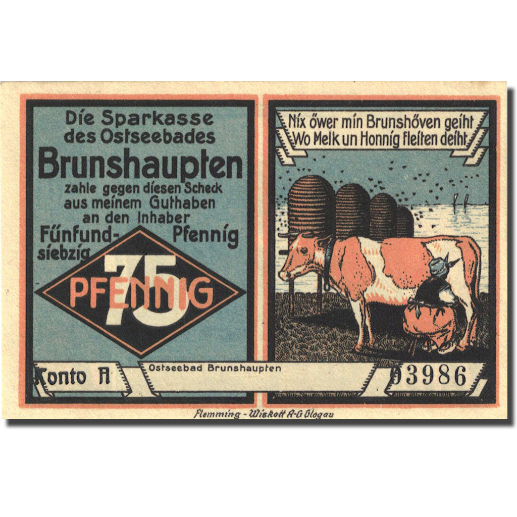 Banknote, Germany, Brunshaupten, 25 Pfennig, paysage, 1922, UNC(63), Mehl:195.2a