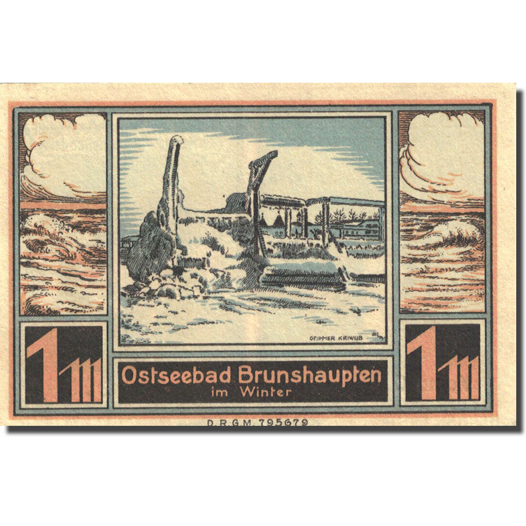 Billet, Allemagne, Brunshaupten, 1 Mark, paysage, 1922, SPL, Mehl:195.2a