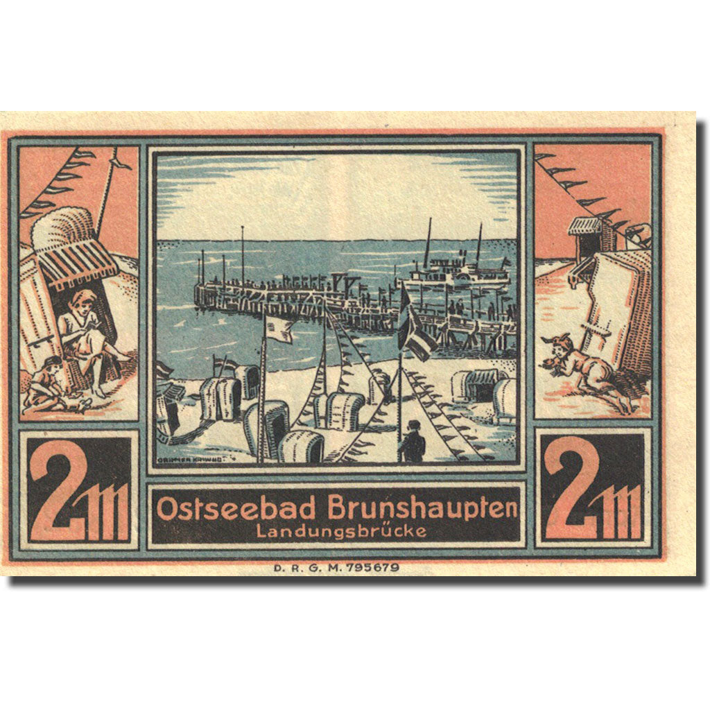 Banknote, Germany, Brunshaupten, 2 Mark, paysage, 1922, UNC(63), Mehl:195.2a