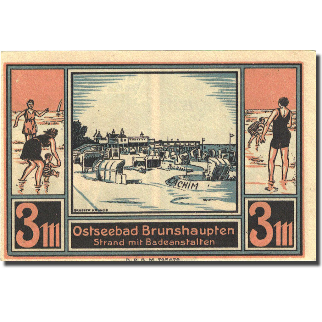 Banknote, Germany, Brunshaupten, 3 Mark, paysage, 1922, UNC(63), Mehl:195.2a