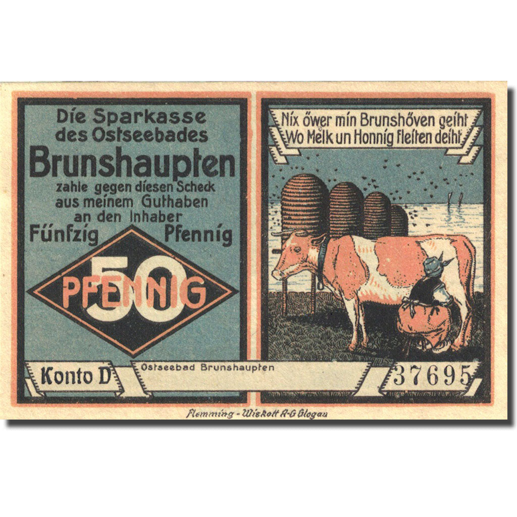Banconote, Germania, Brunshaupten, 50 Pfennig, paysage, 1922, SPL, Mehl:195.2a
