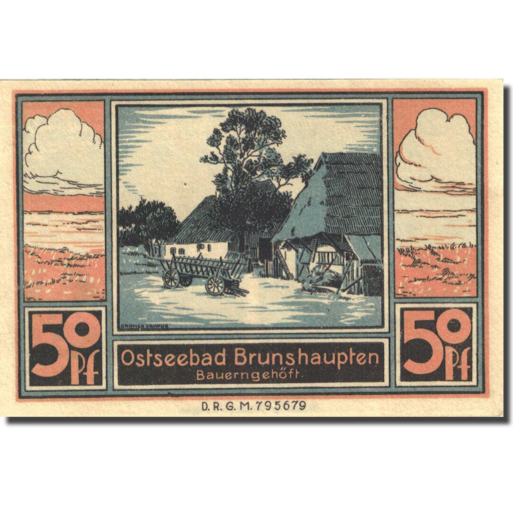 Banconote, Germania, Brunshaupten, 50 Pfennig, paysage, 1922, SPL, Mehl:195.2a