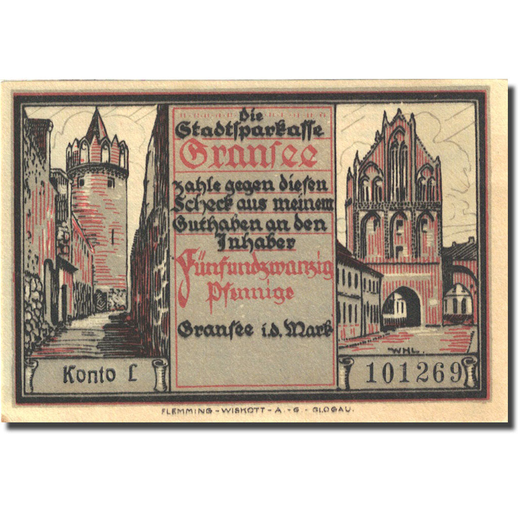 Banknote, Germany, Gransee, 25 Pfennig, château, 1921, UNC(63), Mehl:465.1b