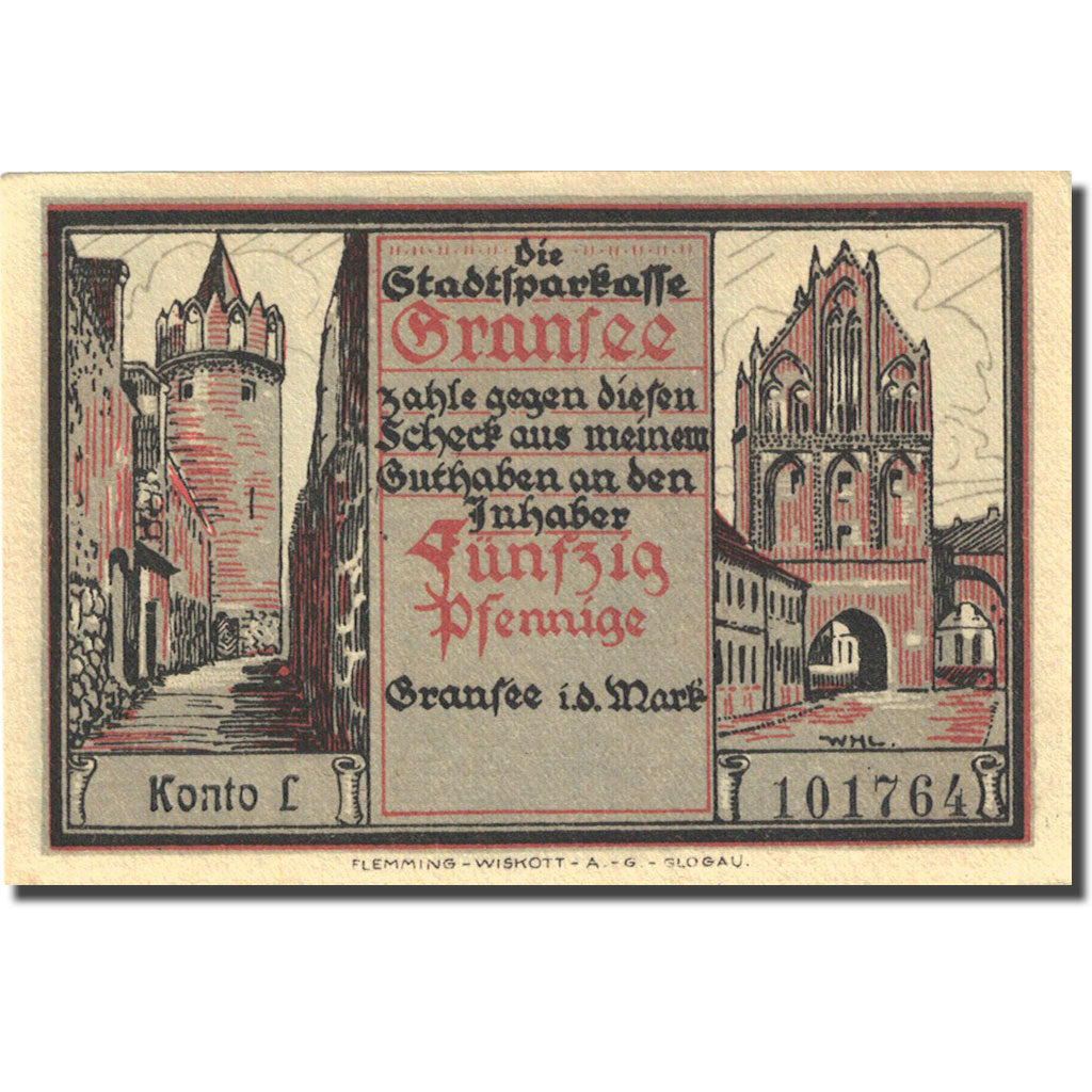 Banknote, Germany, Gransee, 50 Pfennig, château, 1921, UNC(63), Mehl:465.1b