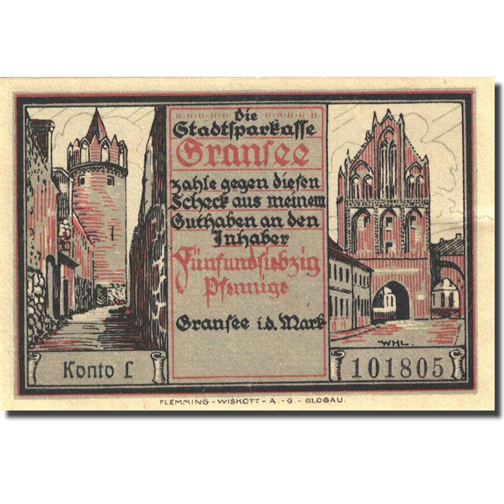 Banknote, Germany, Gransee, 75 Pfennig, château, 1921, AU(55-58), Mehl:465.1b