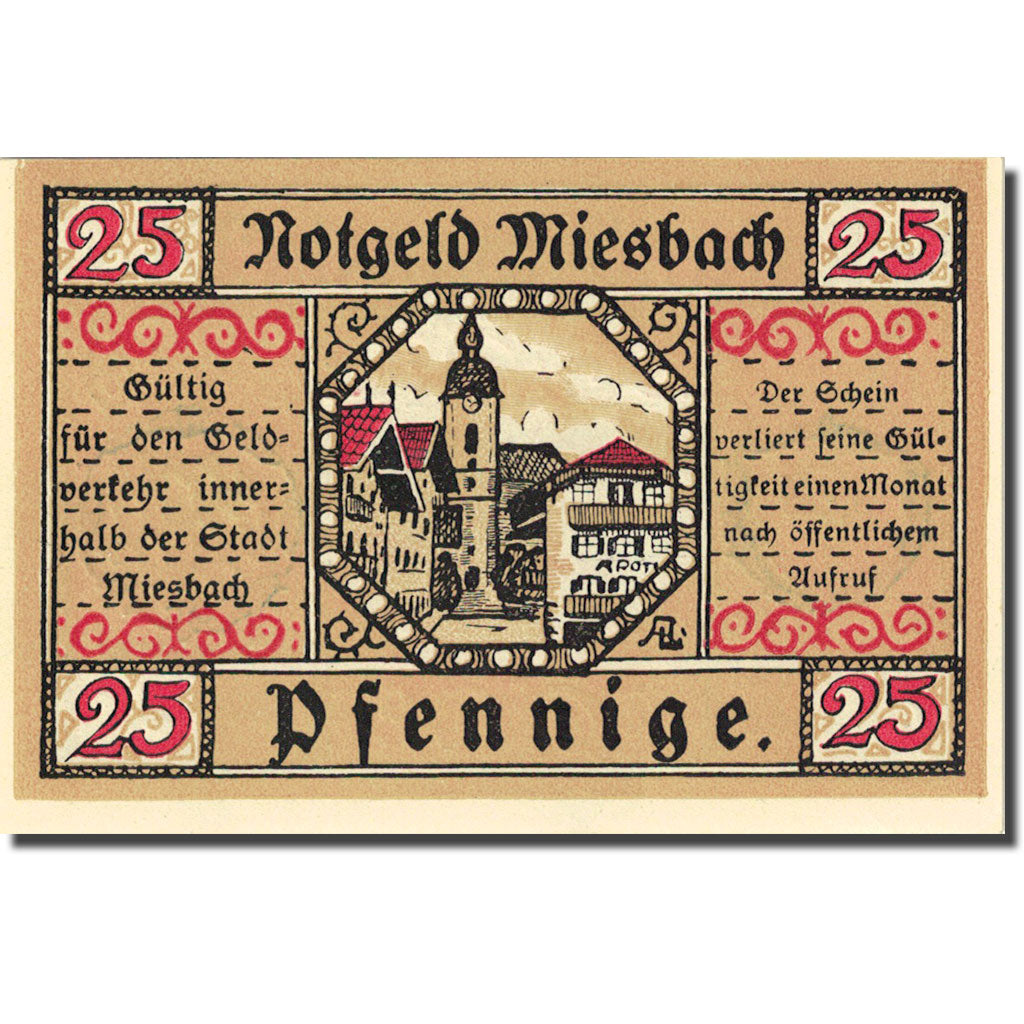 Banknote, Germany, Miesbach, 25 Pfennig, Blason 1921-04-06 UNC(63) Mehl 888.2
