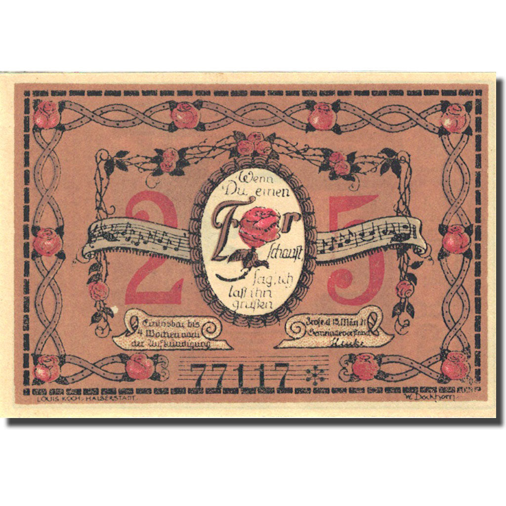 Billet, Allemagne, Frose, 25 Pfennig, Blason, 1921, 1921-06-27, SPL, Mehl:398.3a