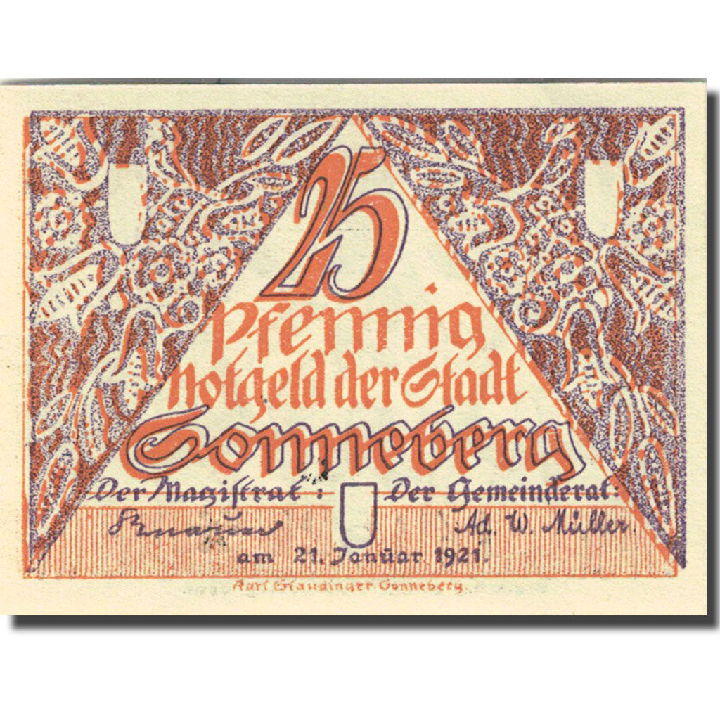 Billet, Allemagne, Sonneberg, 25 Pfennig, personnage, 1921 SPL Mehl 1244.1a
