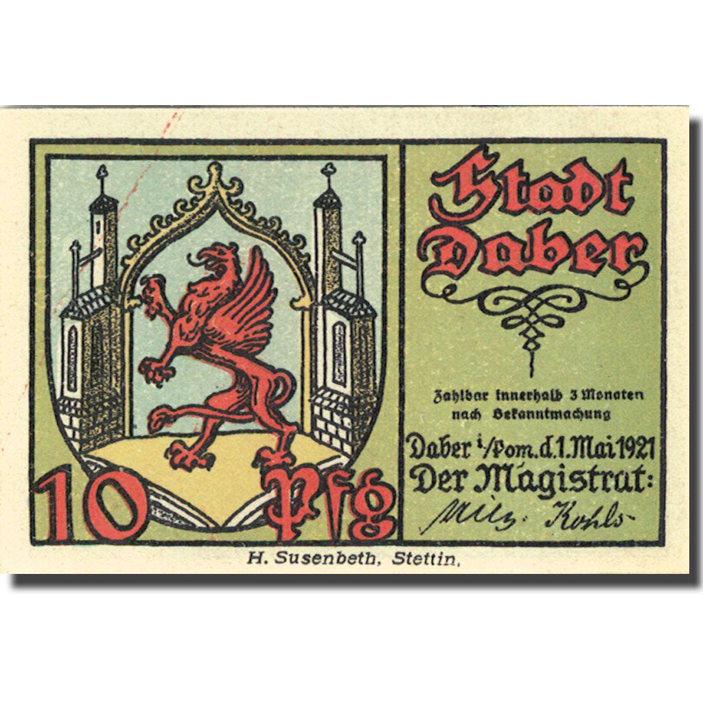 Banknote, Germany, Daber, 10 Pfennig, Blason 1921-05-01 UNC(63) Mehl 250.1
