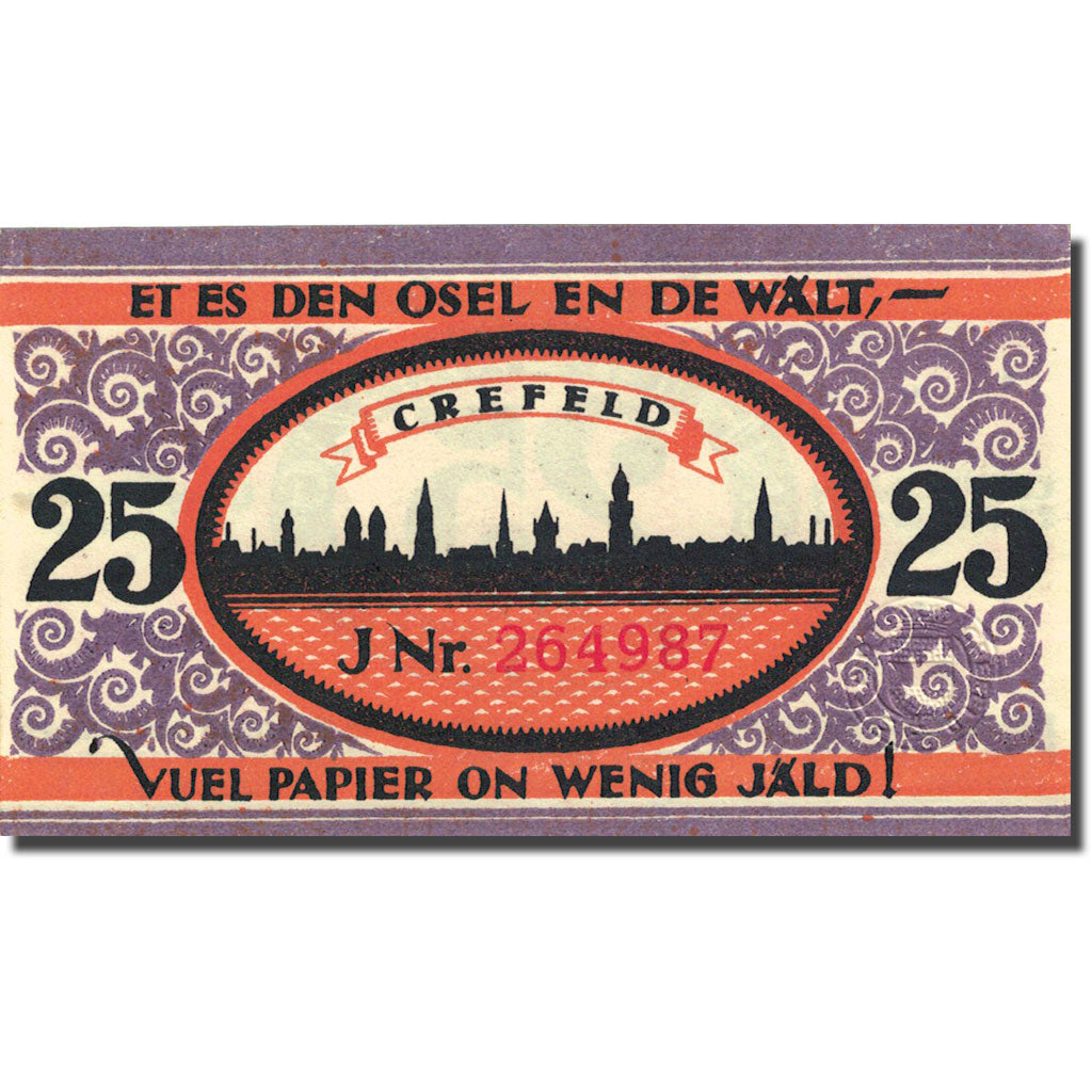Billet, Allemagne, Crefeld, 25 Pfennig, Ville 1921-02-24, SPL Mehl 246.1a