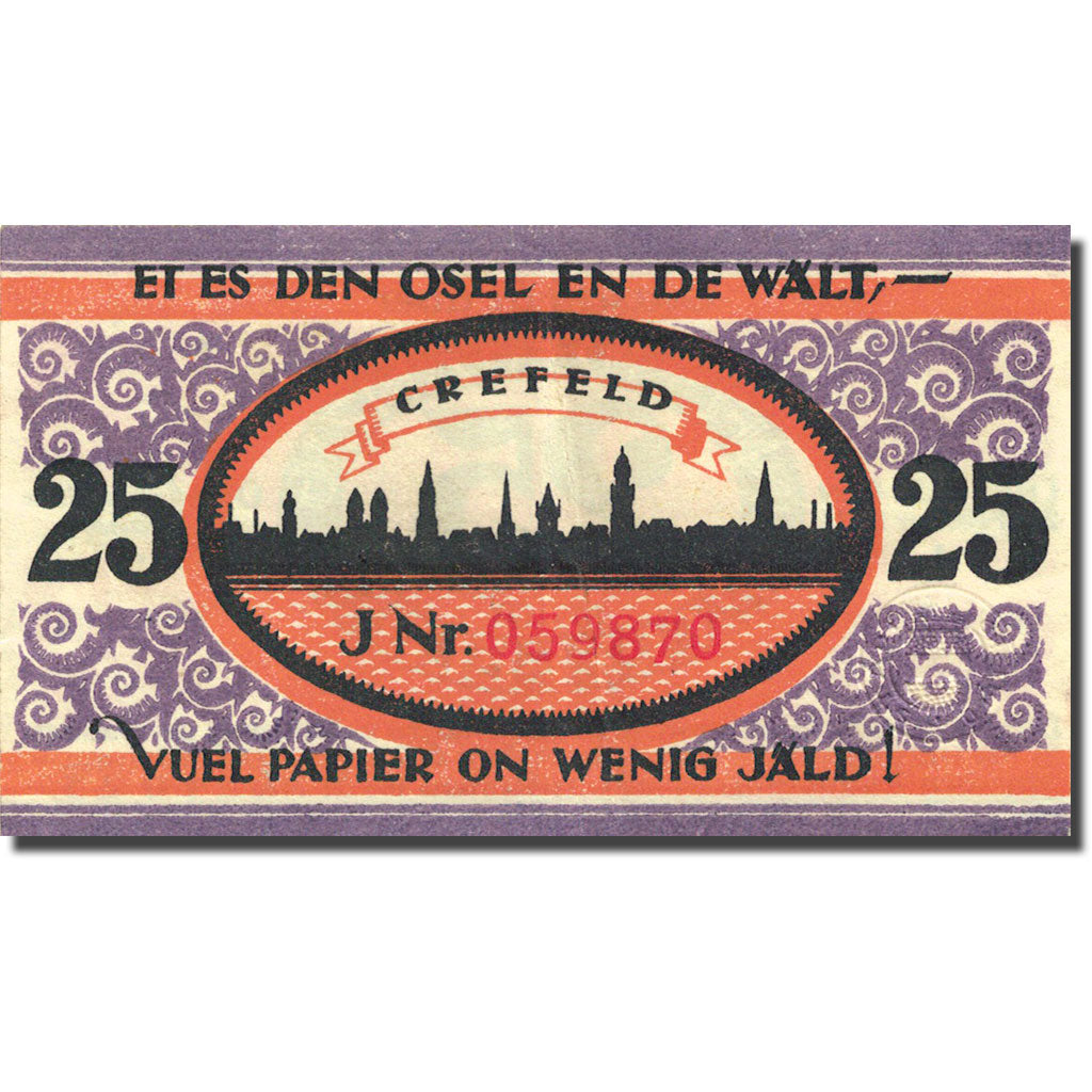Geldschein, Deutschland, Crefeld, 25 Pfennig, Ville 1921-02-24, SS Mehl 246.1a