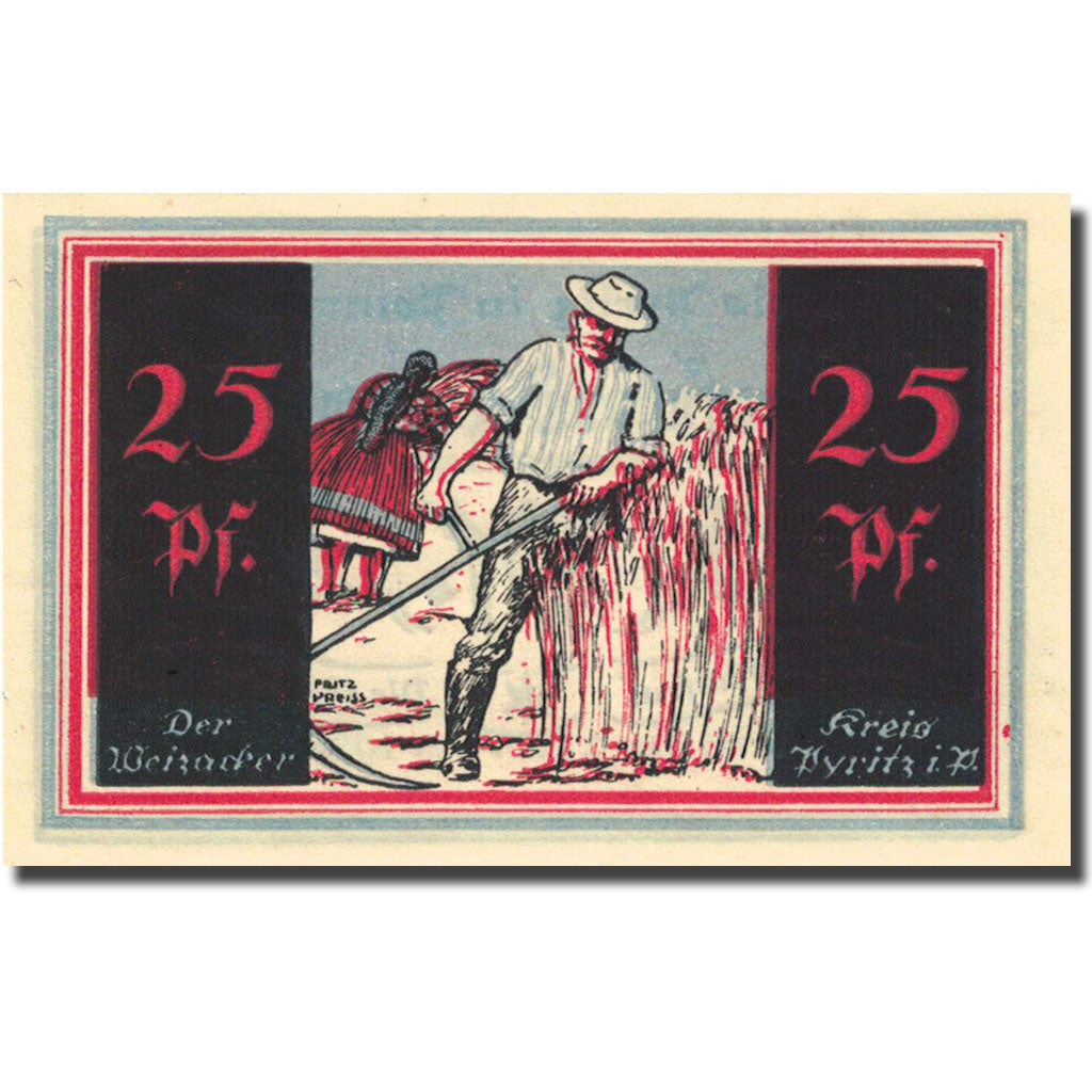 Billet, Allemagne, Pyritz, 25 Pfennig, agriculteur 1921-02-01 SPL Mehl 1082.1a
