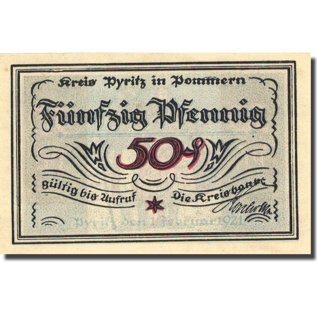 Banknote, Germany, Pyritz, 50 Pfennig personnage 1921-02-01 UNC(63) Mehl 1082.1a