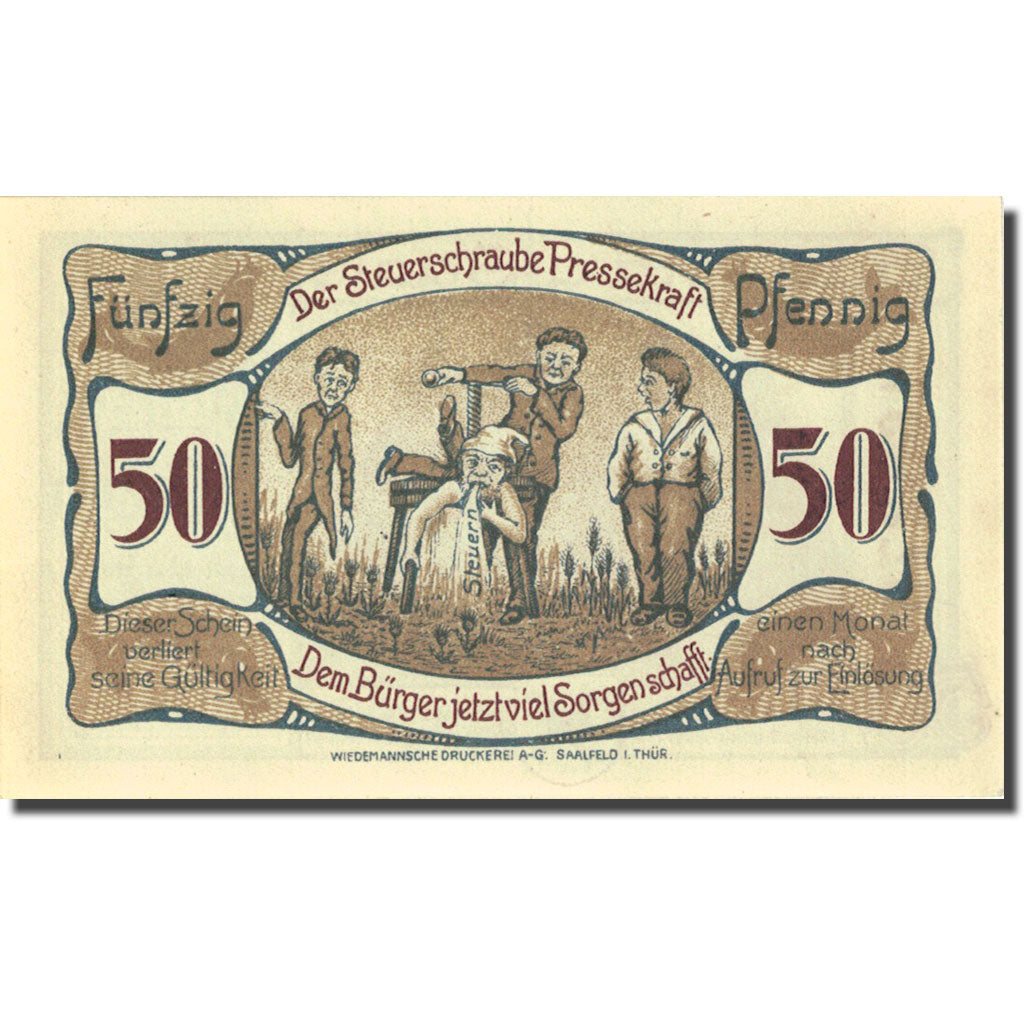 Billet, Allemagne, Saalfeld, 50 Pfennig, château 1921-04-01, SPL Mehl 1155.2b