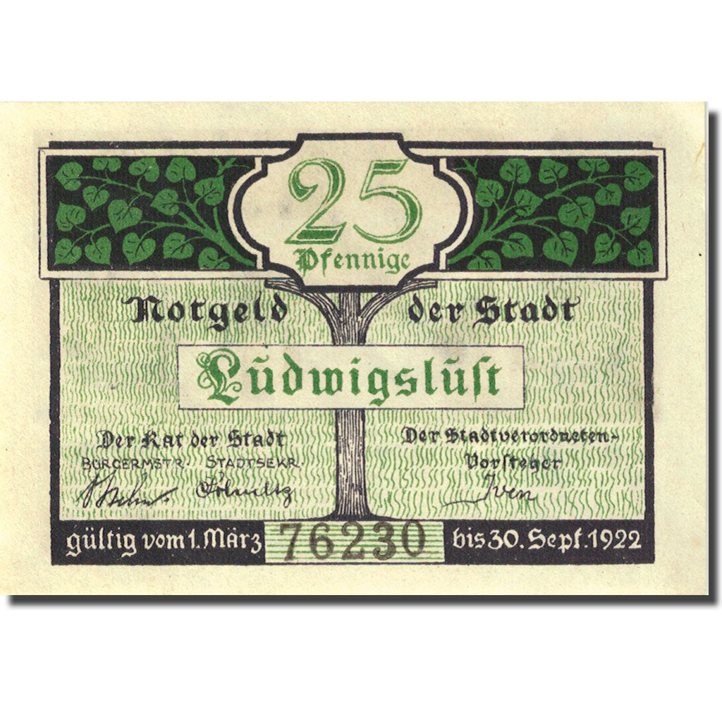Banknote, Germany, Ludwigslust, 25 Pfennig, arbre 1922-09-30 UNC(63) Mehl 818.2