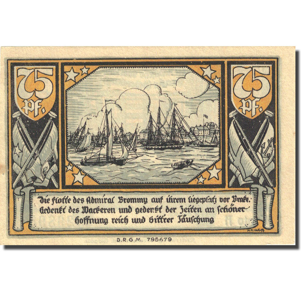 Banknote, Germany, Brake, 75 Pfennig, bateau, 1922, UNC(63), Mehl:149.1