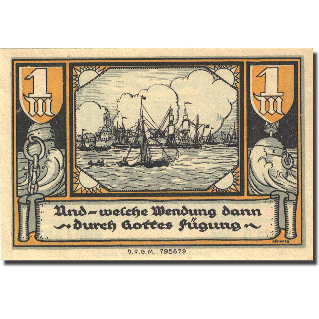 Banknote, Germany, Brake, 1 Mark, bateau, 1922, UNC(63), Mehl:149.1