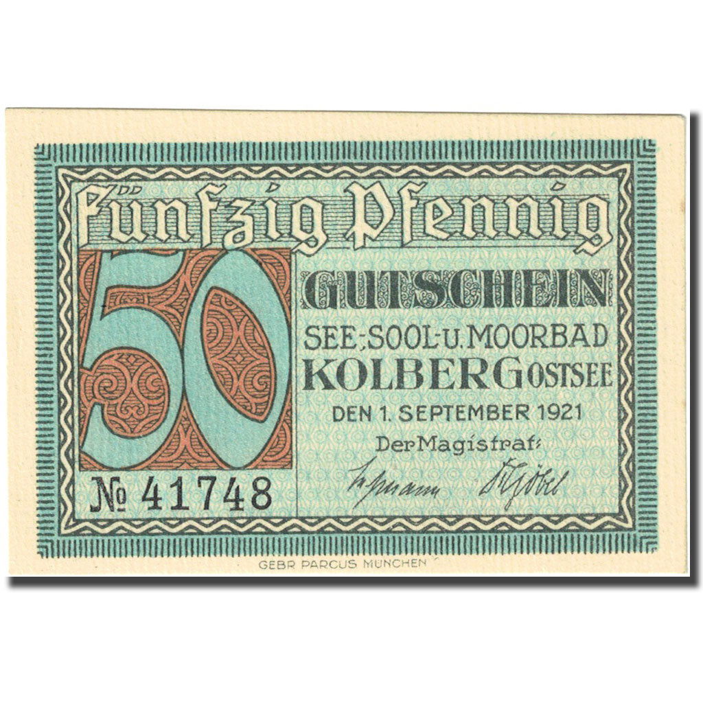 Banknote, Germany, Kolberg, 50 Pfennig, digue 1921-09-01 UNC(63) Mehl 737.2