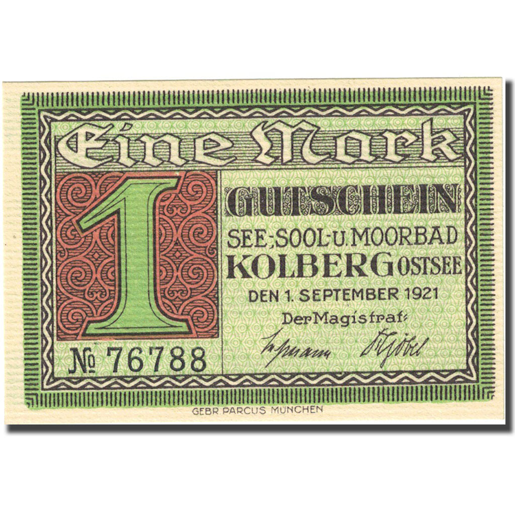 Banconote, Germania, Kolberg, 1 Mark, personnage 1921-09-01, SPL Mehl 737.1